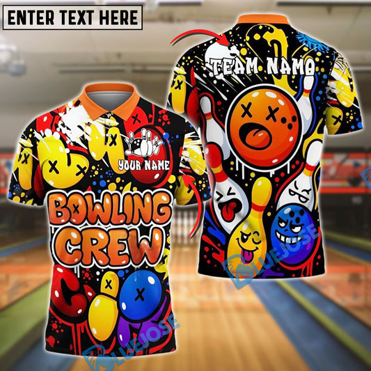 BlueJose Bowling Crew Graffiti Customized Name, Team Name 3D Shirt (4 Colors)