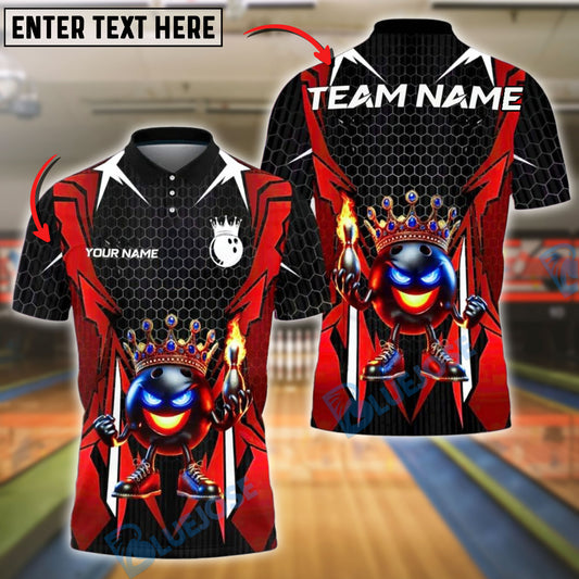 BlueJose Bowling And Pins King Ball Flame Crown Customized Name, Team Name 3D Shirt (4 Colors)