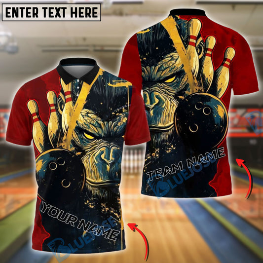 BlueJose Bowling And Pins Angry Gorilla Strike Customized Name, Team Name 3D Shirt (4 Colors)