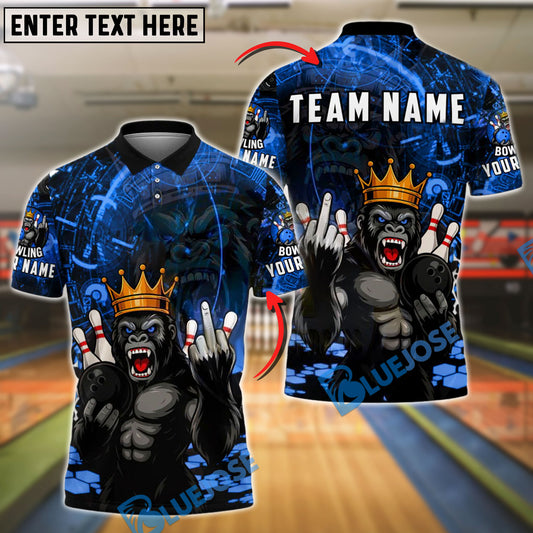 BlueJose Bowling And Pins Gorilla King Rebel Attitude Customized Name, Team Name 3D Shirt (4 Colors)