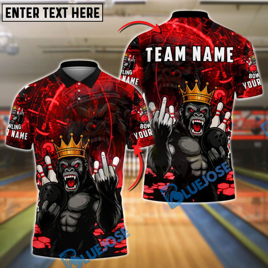 BlueJose Bowling And Pins Gorilla King Rebel Attitude Customized Name, Team Name 3D Shirt (4 Colors)