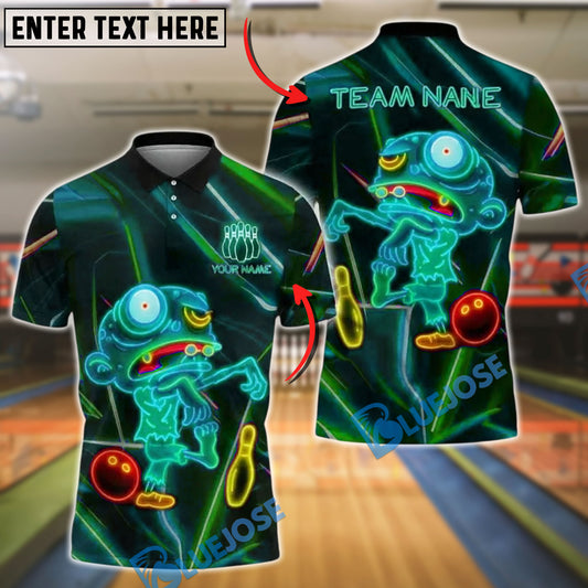 BlueJose Bowling And Pins Zombie Neon Glow Customized Name, Team Name 3D Shirt (4 Colors)