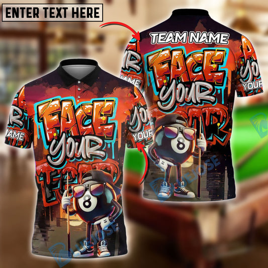 BlueJose Billiards 8 Ball Graffiti Street Art Face Your Fear Style Personalized Name, Team Name Unisex Shirt (4 Colors)