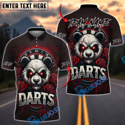 BlueJose Darts Angry Panda with Roses Personalized Name, Team Name Shirt (4 Colors)