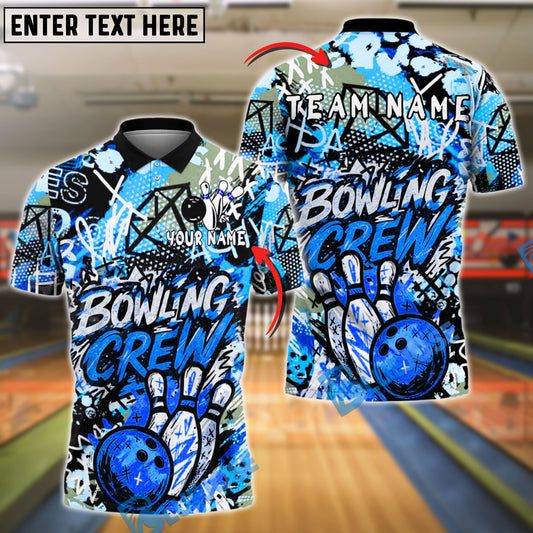 BlueJose Bowling And Pins Urban Scribble Customized Name, Team Name 3D Shirt (4 Colors)
