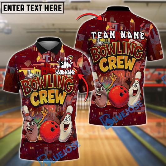 BlueJose Bowling And Pins Cartoon City Crew Customized Name, Team Name 3D Shirt (4 Colors)