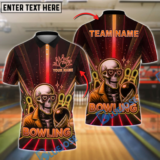 BlueJose Bowling Skull Neon Glow Customized Name, Team Name 3D Shirt (4 Colors)