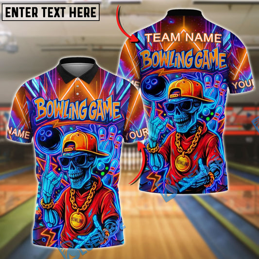 BlueJose Bowling Skeleton Neon Style Streetwear Customized Name, Team Name 3D Shirt (4 Colors)