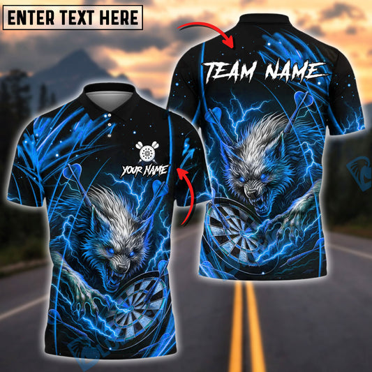 BlueJose Darts Wild Wolf Lightning Theme Customized Name, Team Name 3D Shirt (4 Colors)