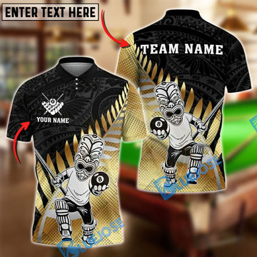 BlueJose Billiards Ball 8 Maori Warrior Tribal Gold Personalized Name, Team Name Unisex Shirt (4 Colors)