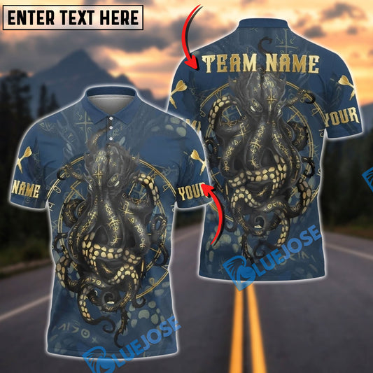 BlueJose Darts Dark Octopus Gold Rune Customized Name, Team Name 3D Shirt (4 Colors)