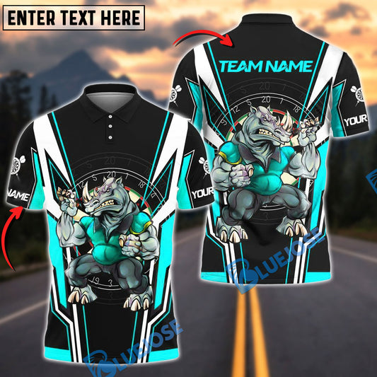 BlueJose Darts Savage Rhino Thrower Personalized Name, Team Name Shirt (4 Colors)
