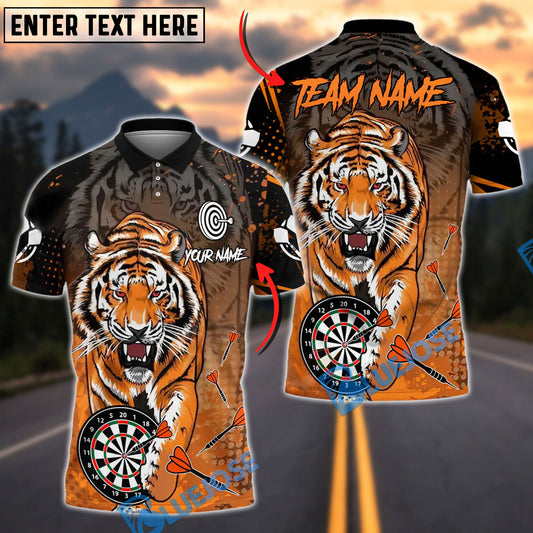 BlueJose Darts Roaring Tiger Attack Theme Personalized Name, Team Name Shirt (4 Colors)