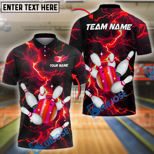 BlueJose Bowling And Pins Galaxy Thunder Lightning Pattern Customized Name, Team Name 3D Shirt (4 Colors)