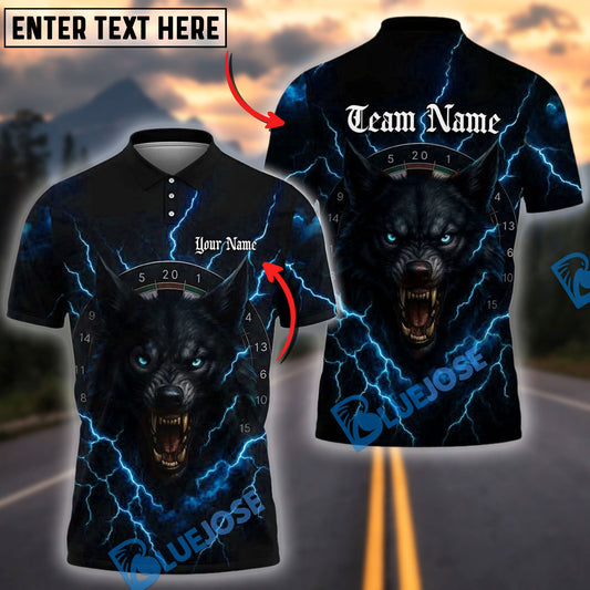 BlueJose Darts Wolf Thunder Dartboard Personalized Name, Team Name Shirt (4 Colors)