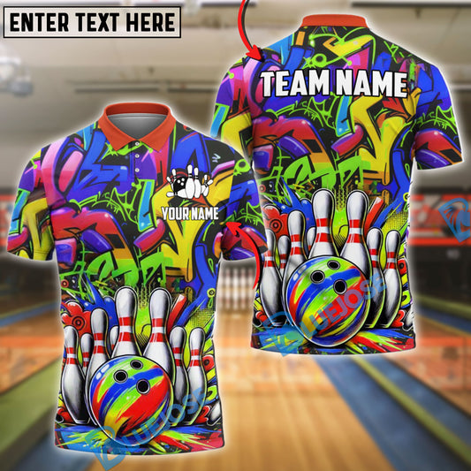 BlueJose Bowling And Pins Graffiti Street Style Customized Name, Team Name 3D Shirt (4 Colors)
