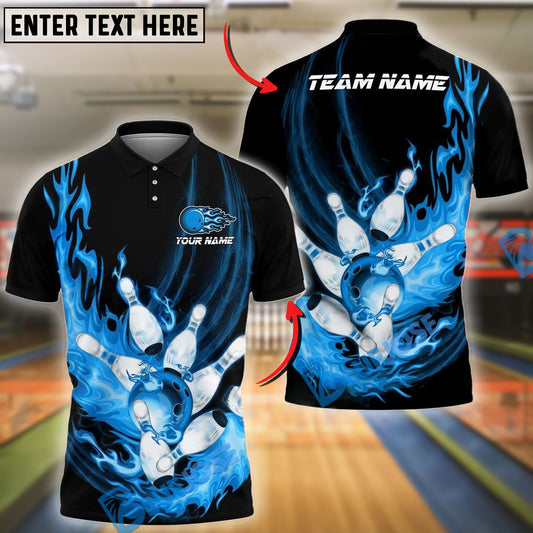 BlueJose Bowling And Pins Flame Customized Name 3D Shirt ( 6 Colors)