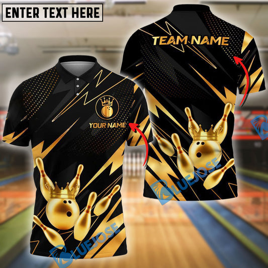 BlueJose Bowling And Pins Premium Crown Version 2 Customized Name 3D Shirt ( 6 Colors)