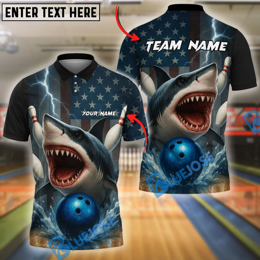 BlueJose Bowling Blue Shark USA Flag League Personalized Shirt
