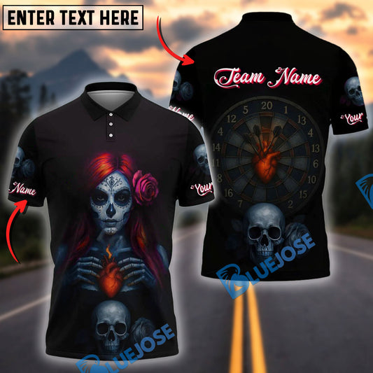 BlueJose Darts Gothic Skull Heart Target Personalized Name, Team Name Shirt (4 Colors)