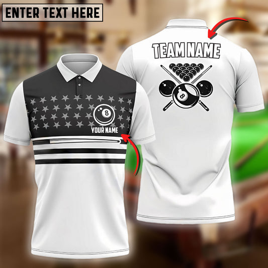 BlueJose Black White 8 Ball American Flag Patriot Personalized Name, Team Name 3D Shirt