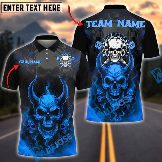 BlueJose Darts Demon Skull Fire Personalized Name, Team Name Shirt (4 Colors)