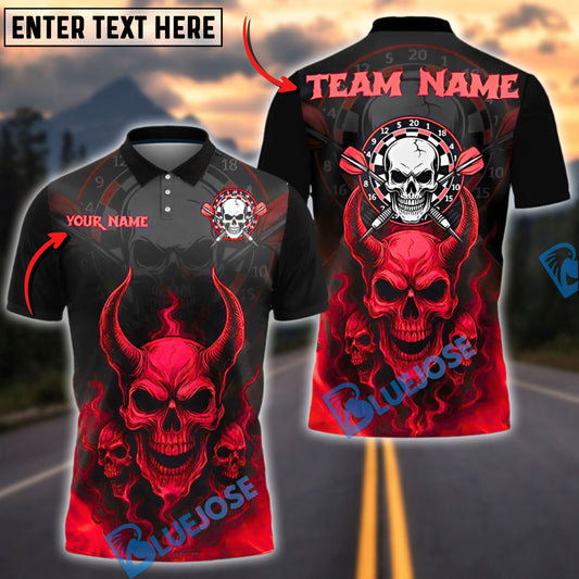 BlueJose Darts Demon Skull Fire Personalized Name, Team Name Shirt (4 Colors)