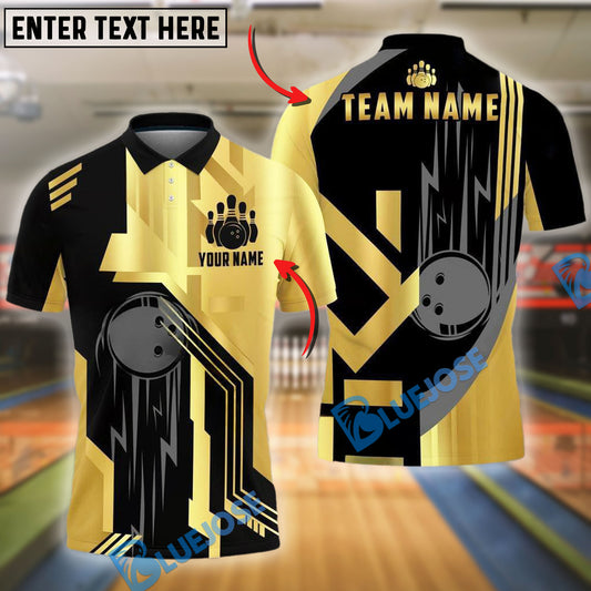 BlueJose Bowling And Pins Golden Pattern Customized Name 3D Shirt ( 6 Colors)