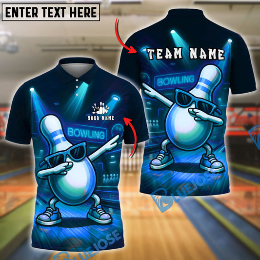 BlueJose Bowling And Pins Neon Party Pin Dabbing Style Customized Name, Team Name 3D Shirt (4 Colors)
