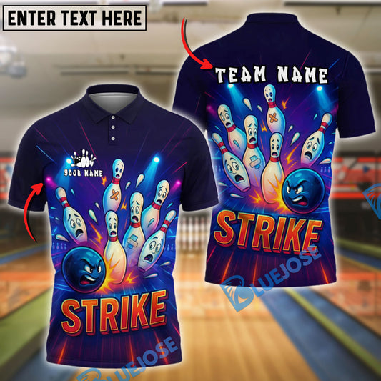 BlueJose Bowling And Pins Angry Ball Strike Explosion Style Customized Name, Team Name 3D Shirt (4 Colors)
