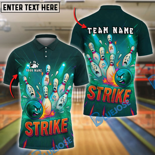 BlueJose Bowling And Pins Angry Ball Strike Explosion Style Customized Name, Team Name 3D Shirt (4 Colors)