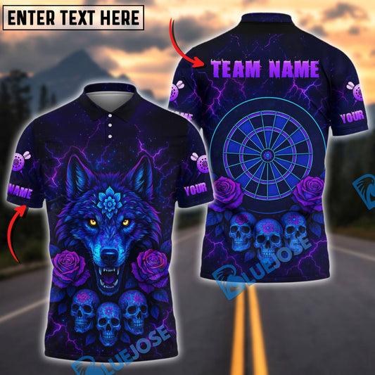 BlueJose Darts Gothic Wolf Skull Thunder Multicolor Options Personalized Name Shirt (4 Colors)
