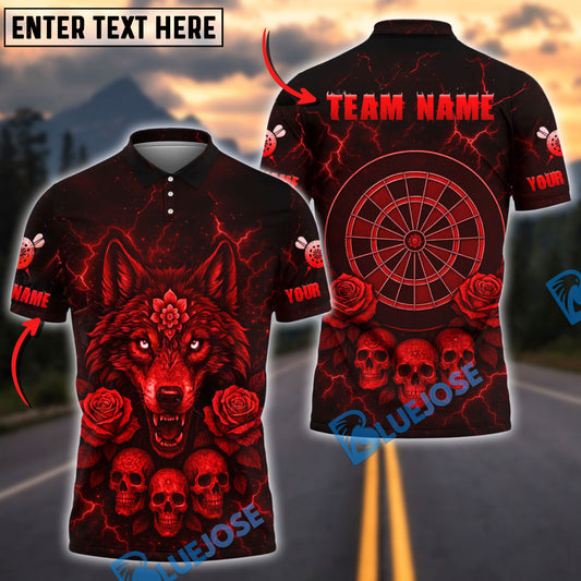 BlueJose Darts Gothic Wolf Skull Thunder Multicolor Options Personalized Name Shirt (4 Colors)