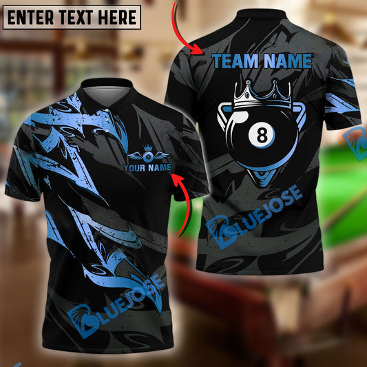 BlueJose Billiards Ball 8 King Golden Premium Personalized Name, Team Name Shirt (4 Colors)