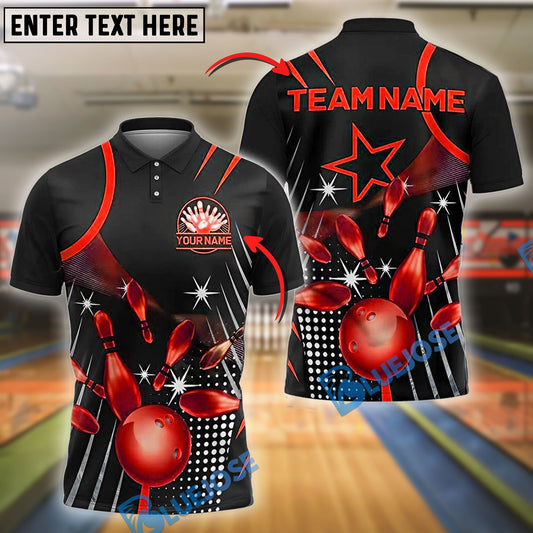 BlueJose Bowling And Pins Golden Star Style Customized Name, Team Name 3D Shirt (4 Colors)