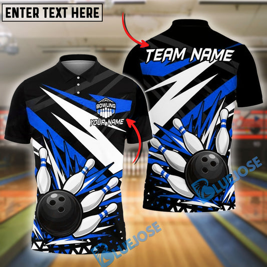 BlueJose Bowling And Pins Lightning Strike Design Customized Name 3D Shirt (4 Colors)