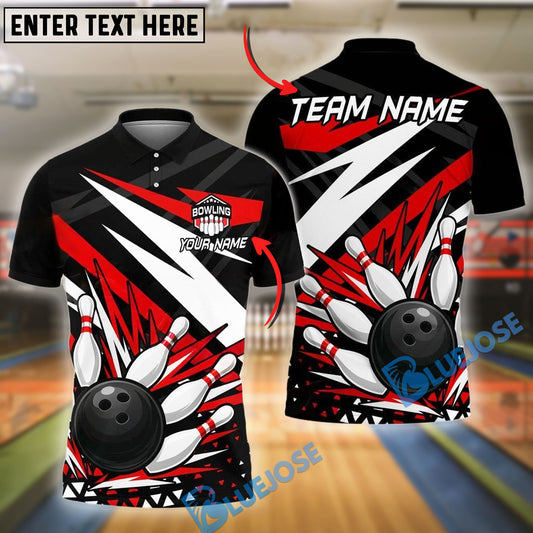 BlueJose Bowling And Pins Lightning Strike Design Customized Name 3D Shirt (4 Colors)