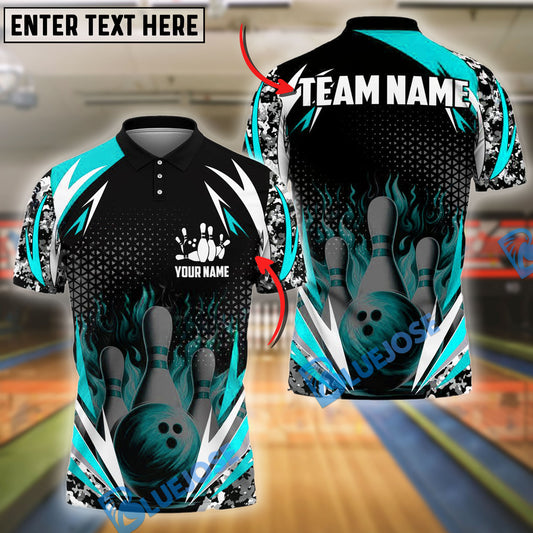 BlueJose Bowling And Pins Flame Thunder Pattern Customized Name, Team Name 3D Shirt (4 Colors)