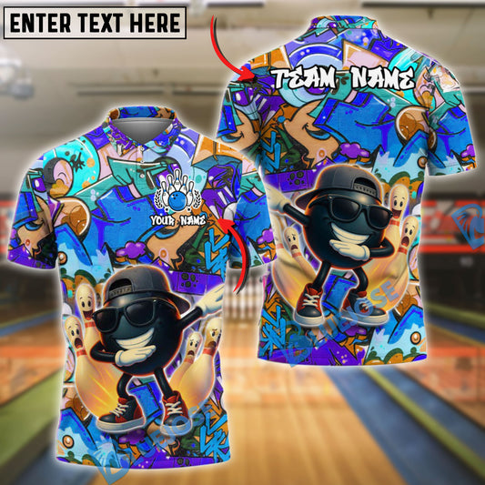 BlueJose Bowling And Pins Funny Cartoon Vibe Dabbing Ball Customized Name, Team Name 3D Shirt (4 Colors)