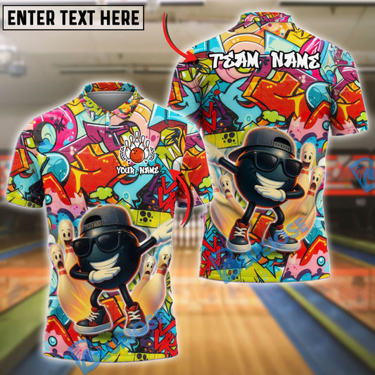 BlueJose Bowling And Pins Funny Cartoon Vibe Dabbing Ball Customized Name, Team Name 3D Shirt (4 Colors)
