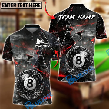 BlueJose Billiards Ball 8 Pool Shattered Glass Lightning Personalized Name, Team Name Unisex Shirt (4 Colors)