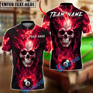 BlueJose Billiards 8 Ball Skull Fire Lord Personalized Name, Team Name Unisex Shirt (4 Colors)