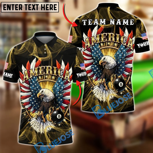 BlueJose Billiards Ball 8 American Eagle Glory Wings Customized Name, Team Name 3D Shirt