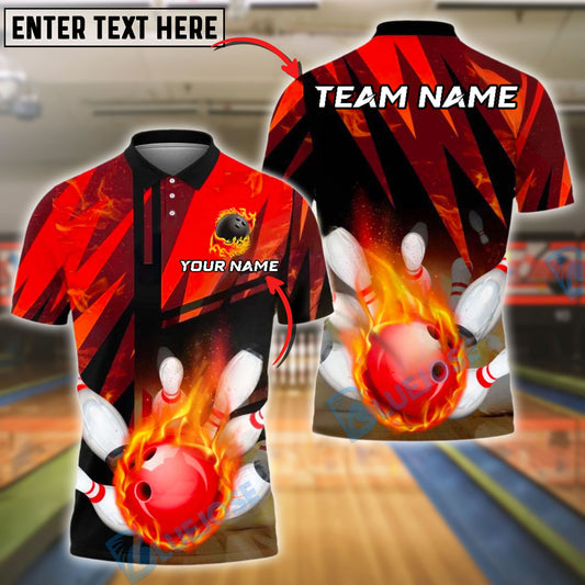 BlueJose Bowling And Pins Fire QN Customized Name 3D Shirt (6 Colors)