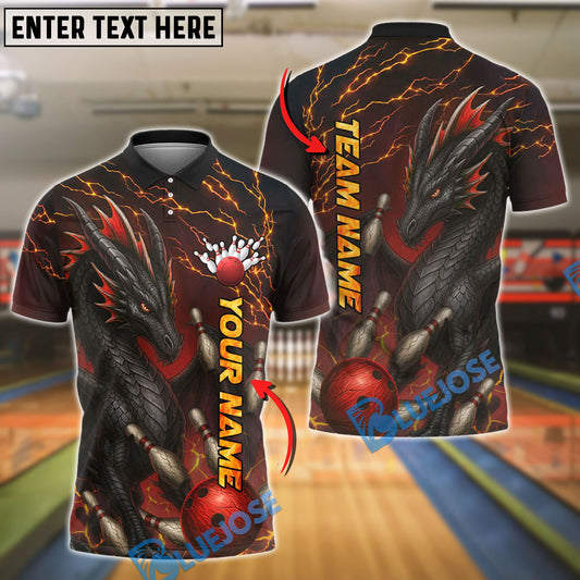 BlueJose Bowling And Pins Inferno Dragon Crimson Strike Customized Name, Team Name 3D Shirt (4 Colors)