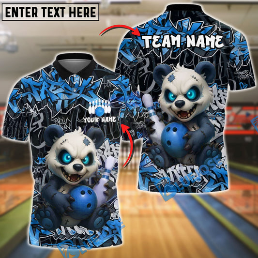 BlueJose Bowling And Pins Graffiti Panda Customized Name, Team Name 3D Shirt (4 Colors)