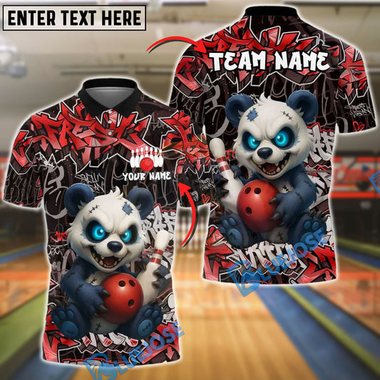 BlueJose Bowling And Pins Graffiti Panda Customized Name, Team Name 3D Shirt (4 Colors)
