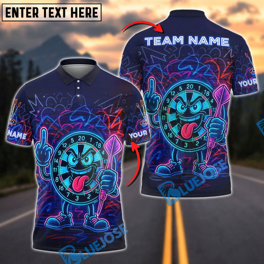 BlueJose Darts Angry Dartboard Neon Style Customized Name, Team Name 3D Shirt (4 Colors)