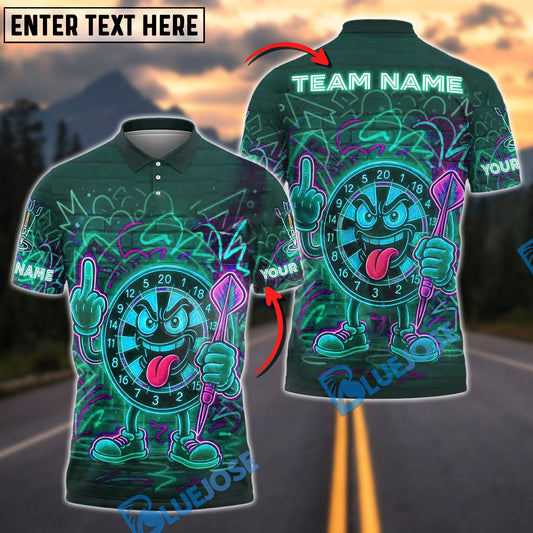BlueJose Darts Angry Dartboard Neon Style Customized Name, Team Name 3D Shirt (4 Colors)