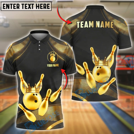 BlueJose Bowling And Pins Golden King Customized Name 3D Shirt (6 Colors)
